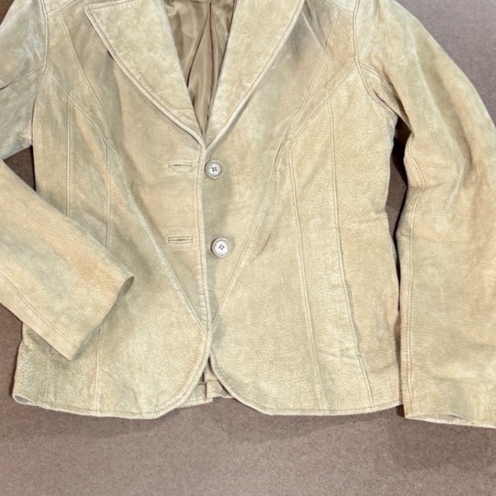 Siena Studio Tan Suede Leather Blazer Jacket Beige Two Button Size 8
